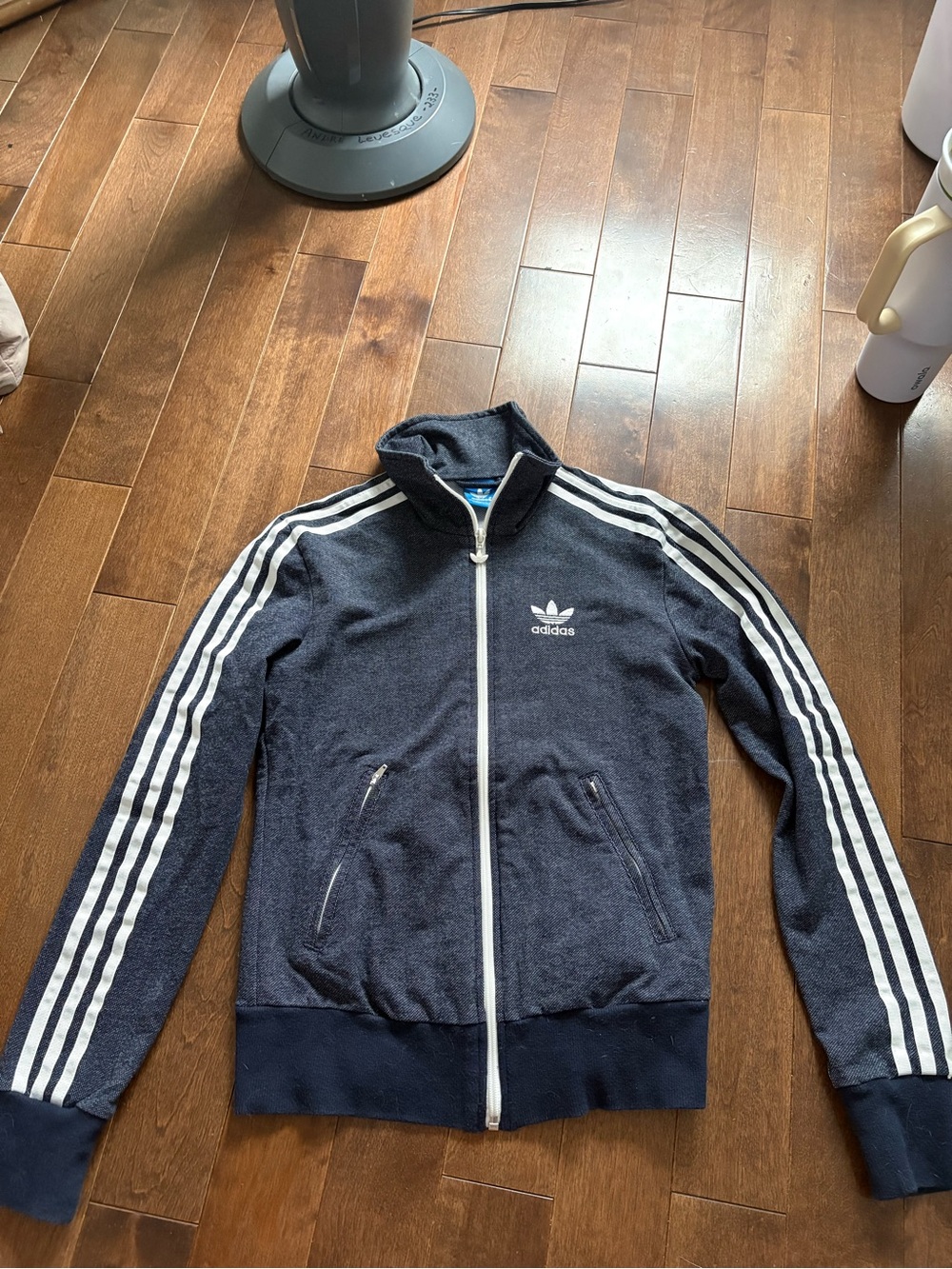 adidas Navy Zip-Up Track Jacket with White Stripes